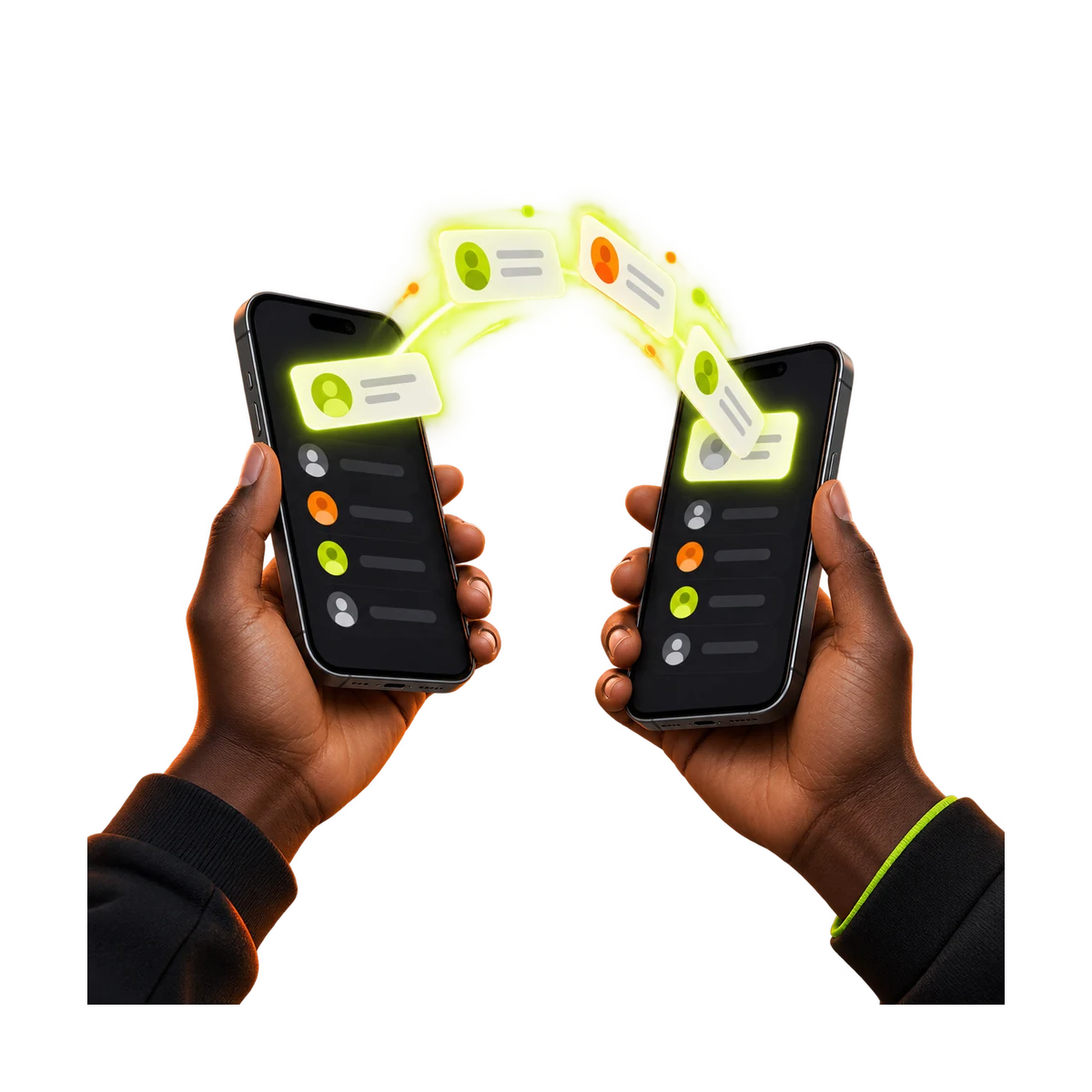 Two people swapping phone contacts